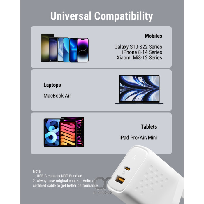 VOLTME Revo 35 Duo CA 35W GaN III Fast Charger UK Plug, Dual Port USB