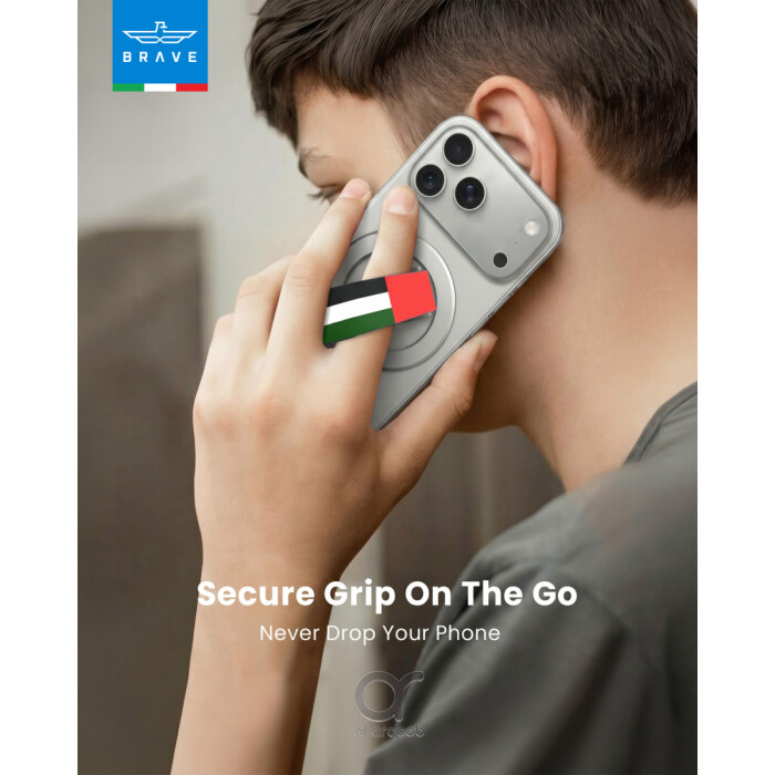 BRAVE UAE Flag MagSafe Phone Grip – 360° Rotatable Kickstand, Magnetic Ring Holder, Compatible with iPhone 17 Series