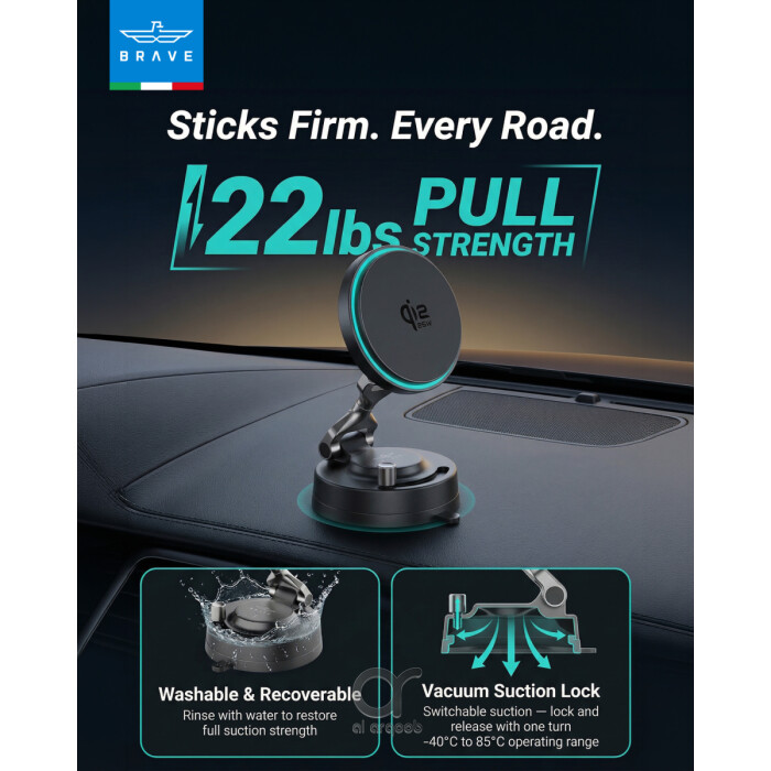BRAVE Qi2 25W Magnetic Wireless Car Charger Mount, MagSafe Dashboard &amp; Console Phone Holder with Dual USB