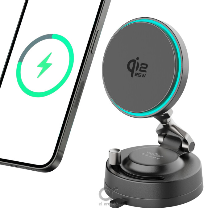 BRAVE Qi2 25W Magnetic Wireless Car Charger Mount, MagSafe Dashboard &amp; Console Phone Holder with Dual USB