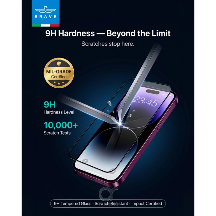BRAVE iPhone 18 Pro HD Tempered Glass Screen Protector – 9H Hardness, Full Coverage, Anti