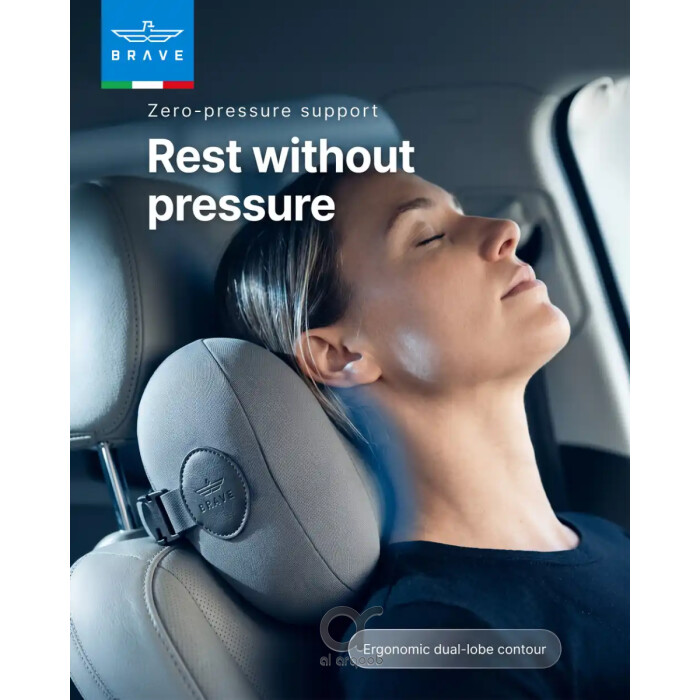 BRAVE Car Headrest Pillow With Memory Foam, Ergonomic Neck Support, Adjustable Strap And Washable Cover BHR