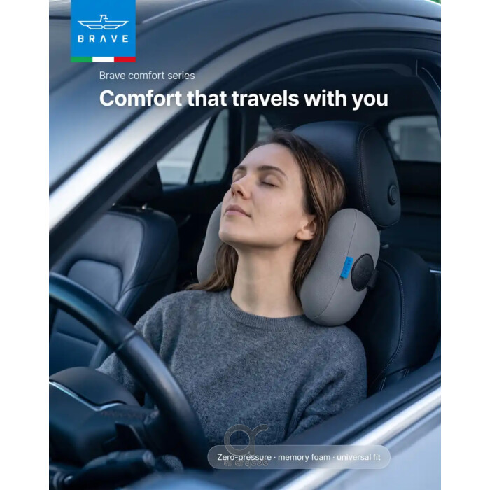 BRAVE Car Headrest Pillow With Memory Foam, Ergonomic Neck Support, Adjustable Strap And Washable Cover BHR