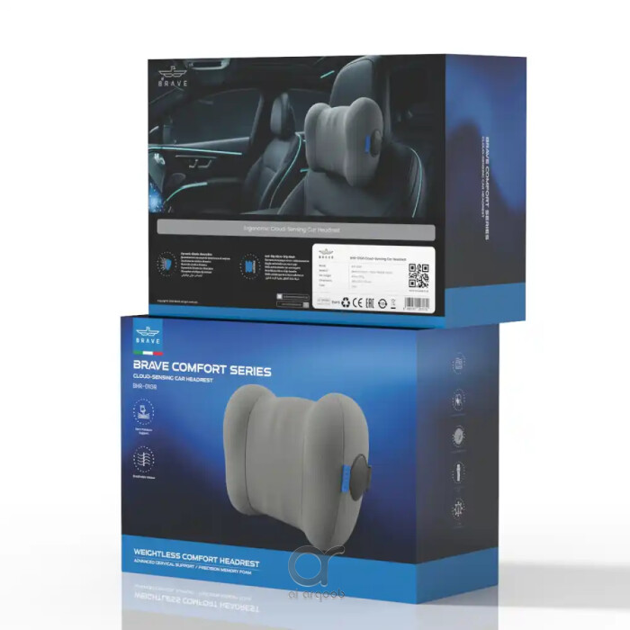 BRAVE Car Headrest Pillow With Memory Foam, Ergonomic Neck Support, Adjustable Strap And Washable Cover BHR