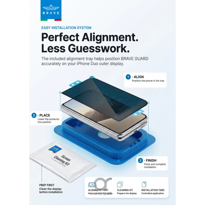BRAVE Guard IPhone Duo Screen Protector, 9H Tempered Glass, 160° Anti