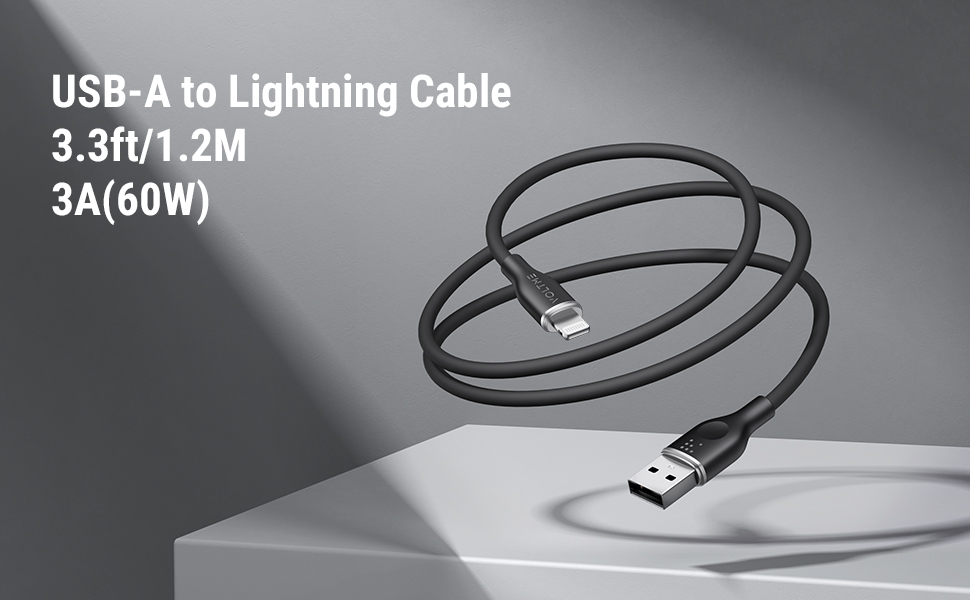 Voltme Powerlink Moss Liquid Silicon Cable USB A إلى Lightning 3A - موصل من سبائك الزنك بطول 1.2 متر (60 واط) أسود