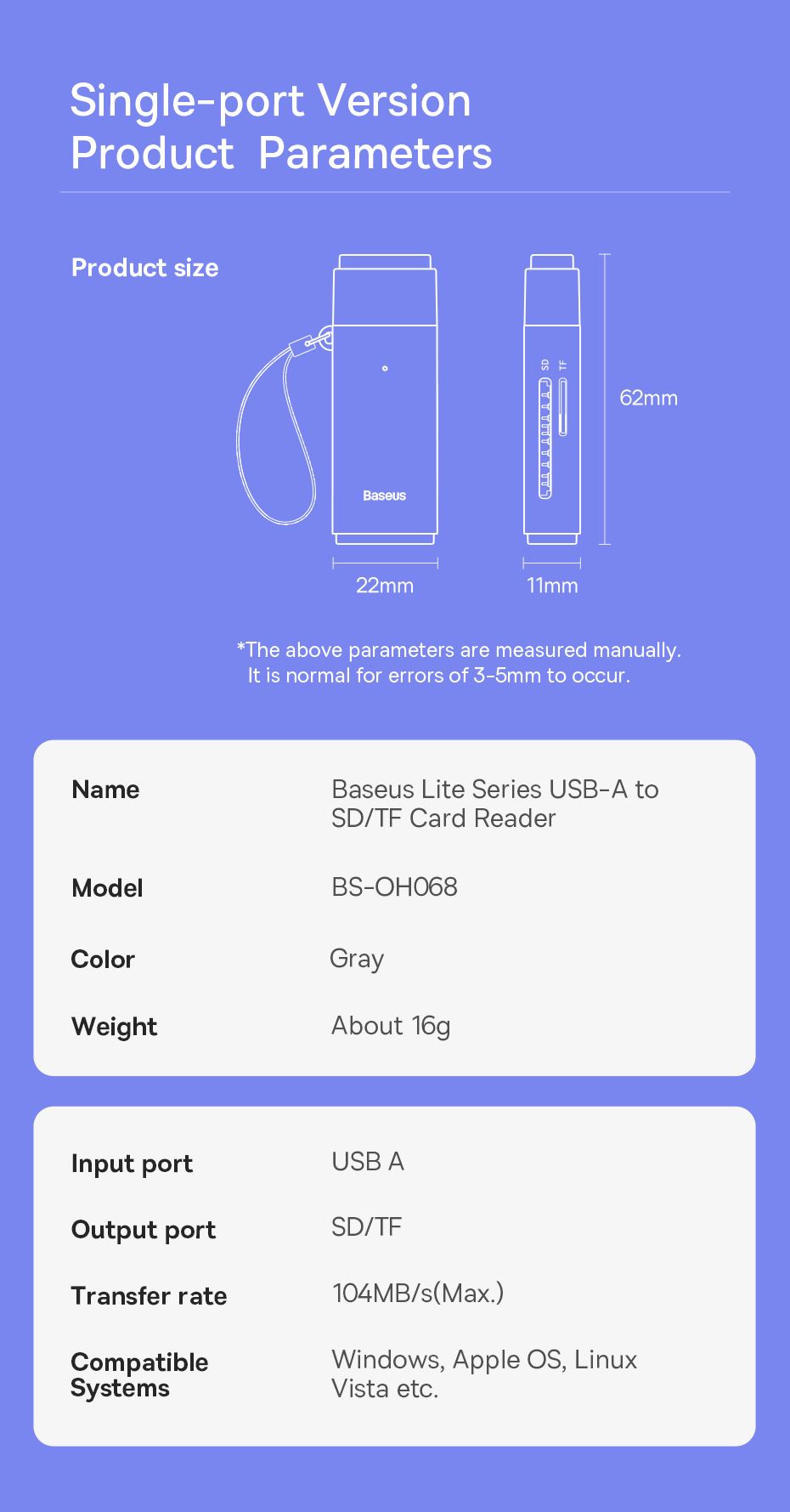 Baseus Card Reader Dual Output USB