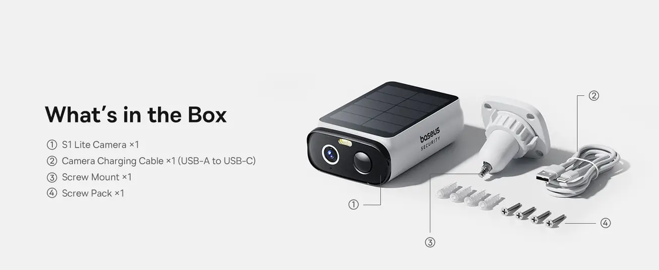 Baseus Security S1 Lite Outdoor Camera 2K – Solar, Night Vision, AI Motion, IP67, No Monthly Fee