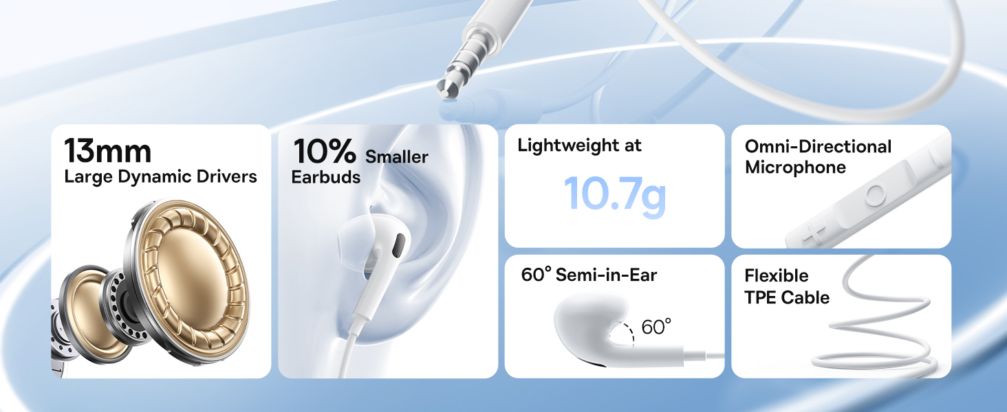 Wired Earphones – 3.5mm Jack, Moon White