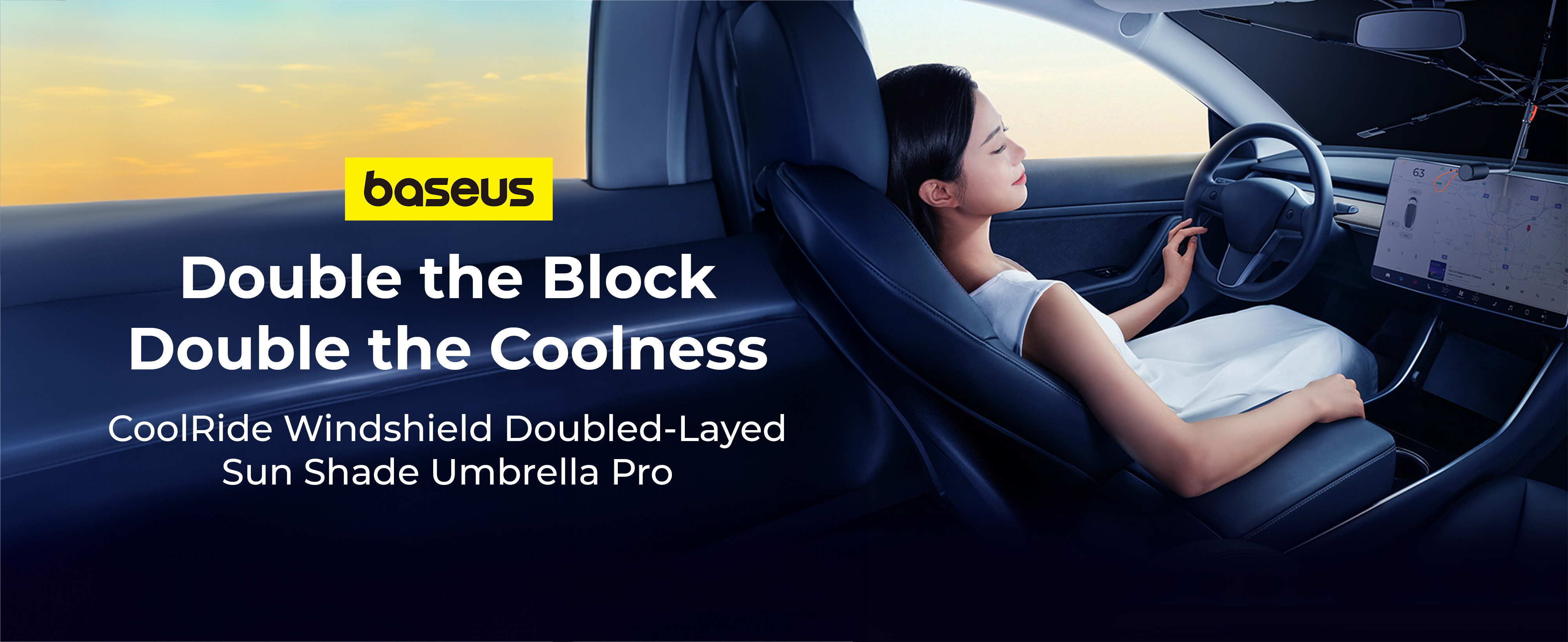 Baseus CoolRide Doubled Layered Windshield Sun Shade Umbrella Pro Ultimate UV & Heat Protection for Cars (Small) - Black
