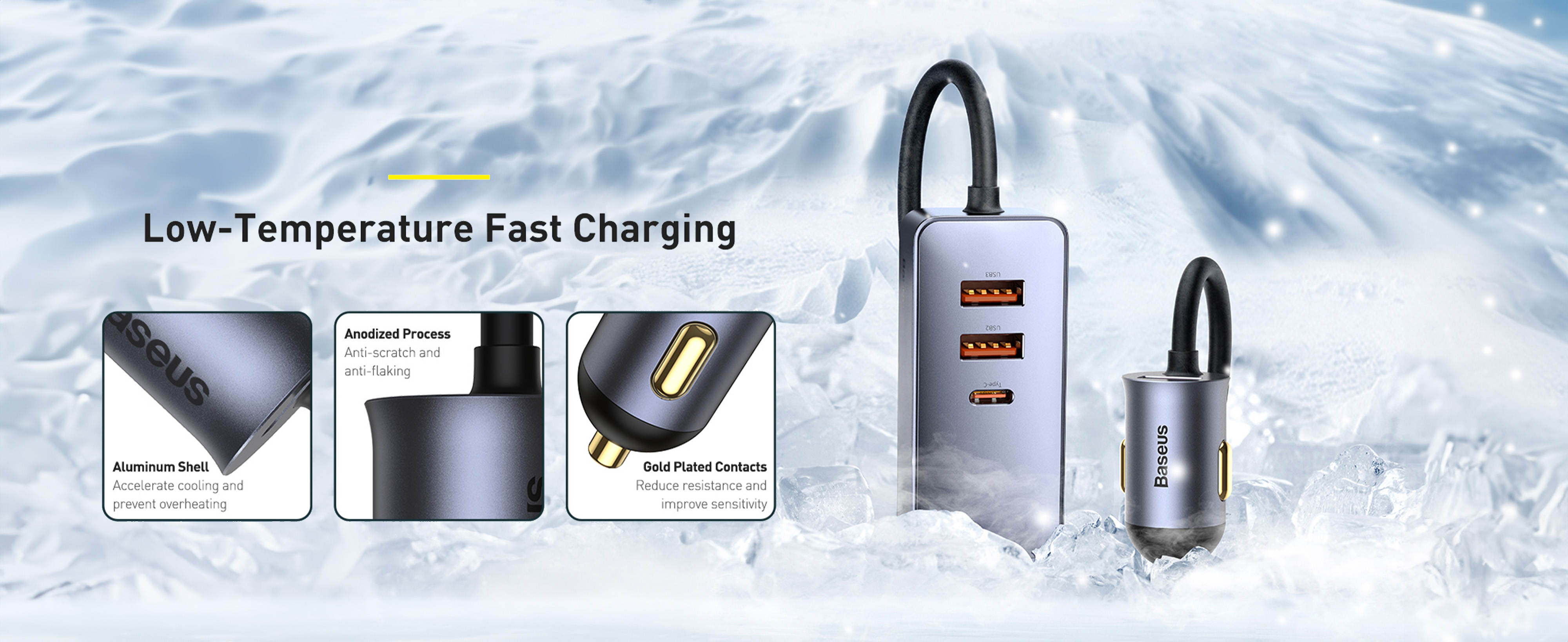 Baseus 120w Multi USB Car Charger QC3.0 & PD 3.0 30w x 4 Ports Fast Car Charger USB C For Phones/Tablets/Switch, 5ft Cable for Back Seat Charging