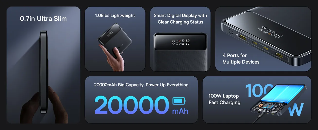 Baseus Blade H1 20000mAh 100W Power Bank – Fast Charging for iPhone, MacBook, and More