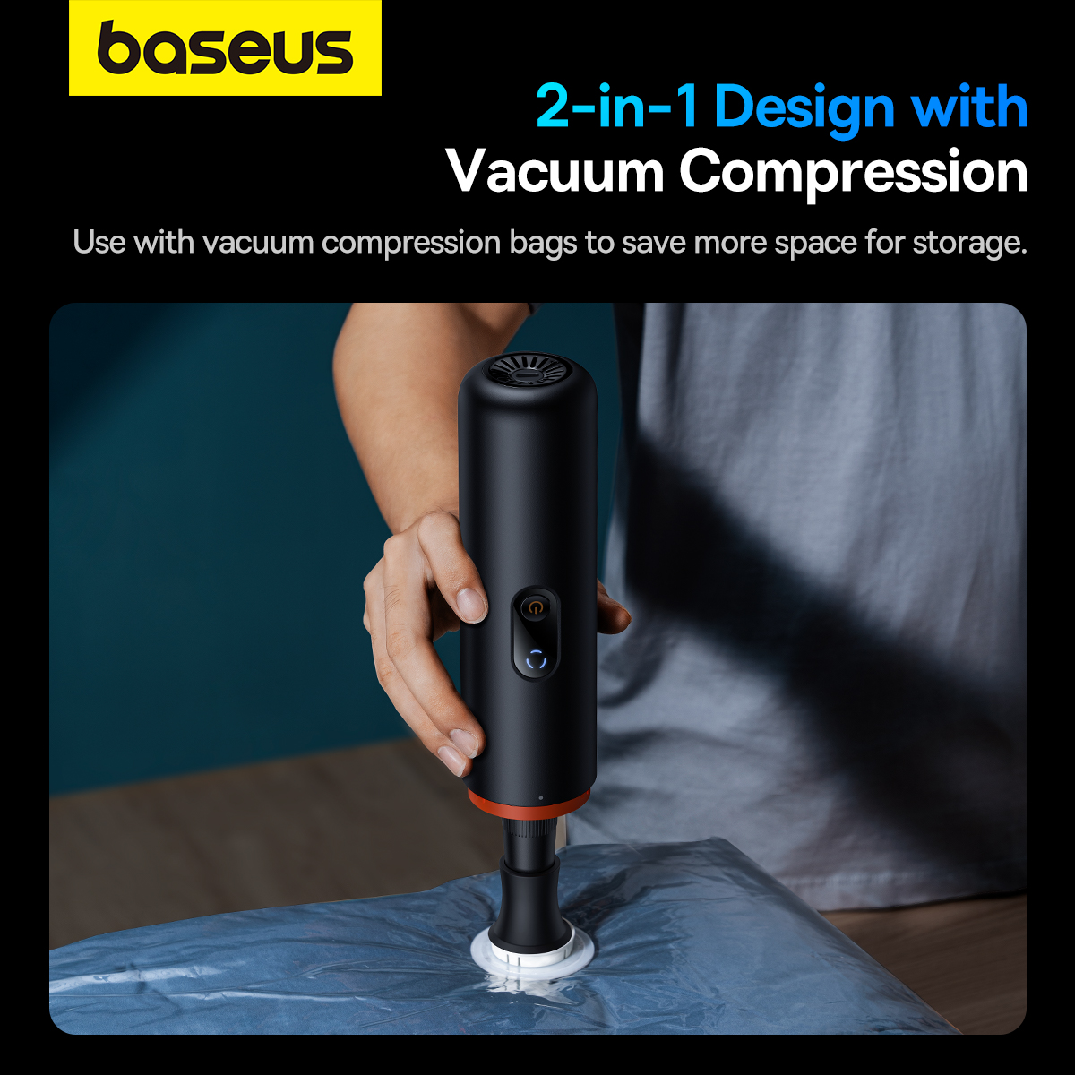 Baseus A5 Cordless Handheld Vacuum – 16,000Pa Suction, HEPA Filter, and Long Battery Life