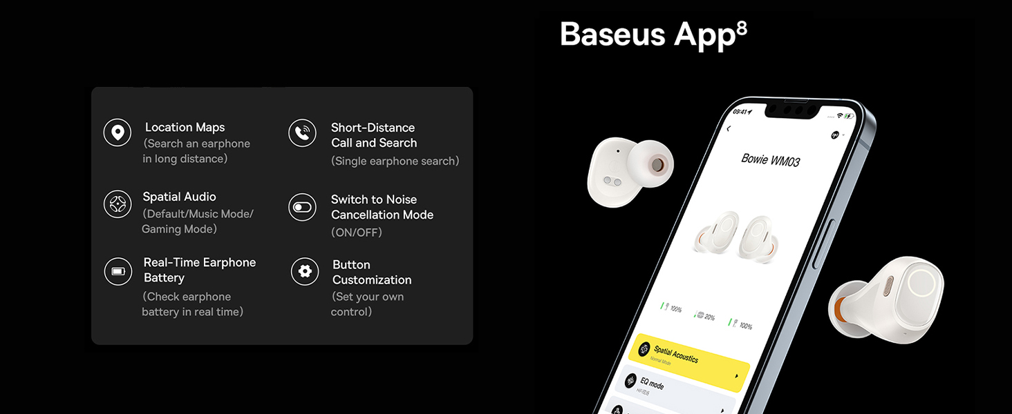 Baseus Bowie WM03 True Wireless Earphones - 38H Playtime, Bluetooth 5.3, Ultra-Low Latency, Fast Charging Case, Immersive Audio - White