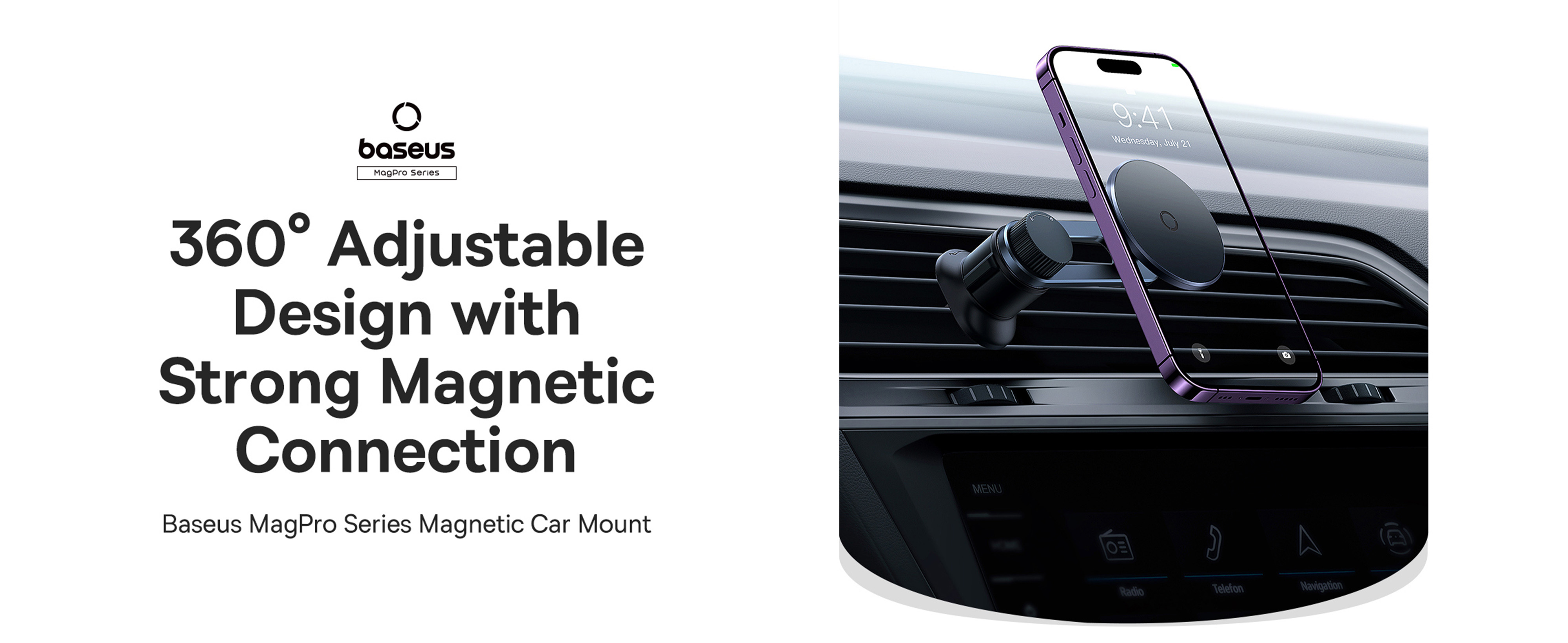 Baseus MagPro Series  Magnetic Car Phone Holder - 360° Adjustable Air Vent Mount with N52 Magnets, Easy Install - Black