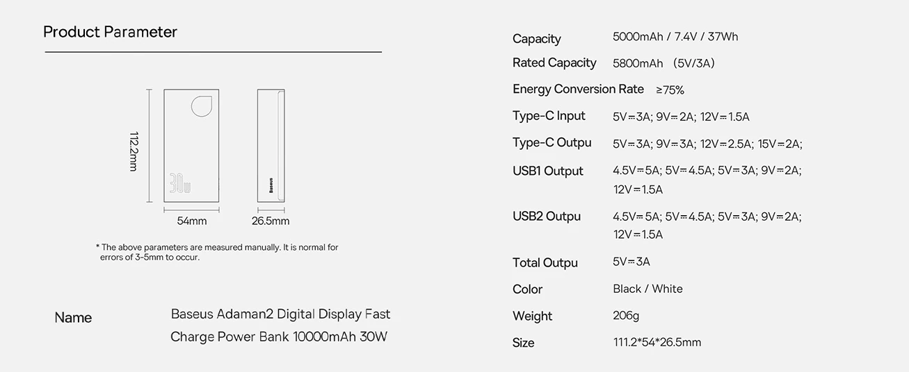 Adaman2 Power Bank with Digital Display 10000mAh 30W