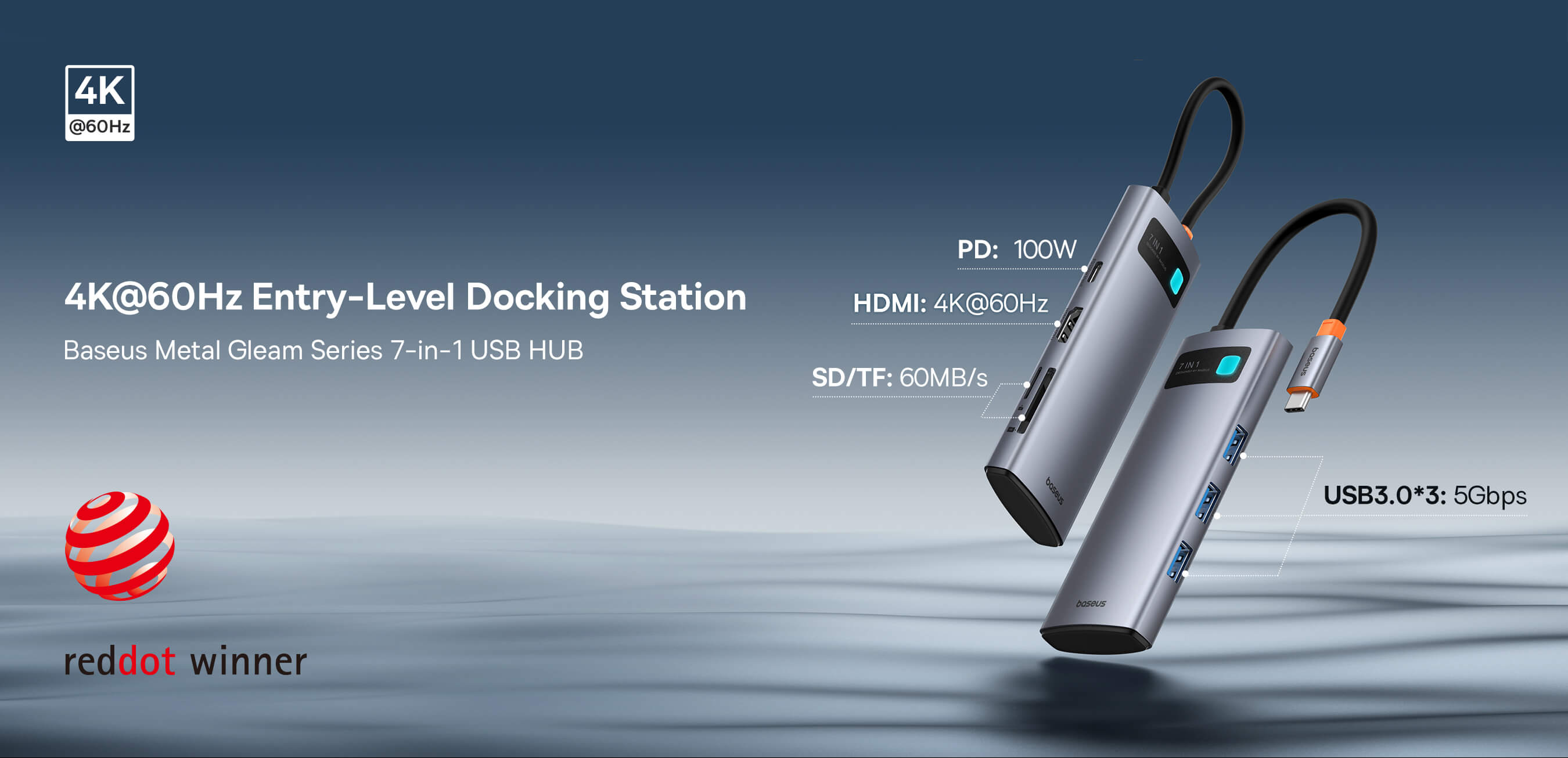 Baseus Flite Series 7-Port HUB Docking Station Space Grey