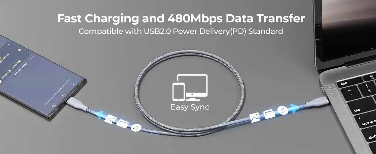 Voltme Powerlink Rugg Double Nylon Cable Type C to Type C 5A / 1M (100W) Emarker Gray