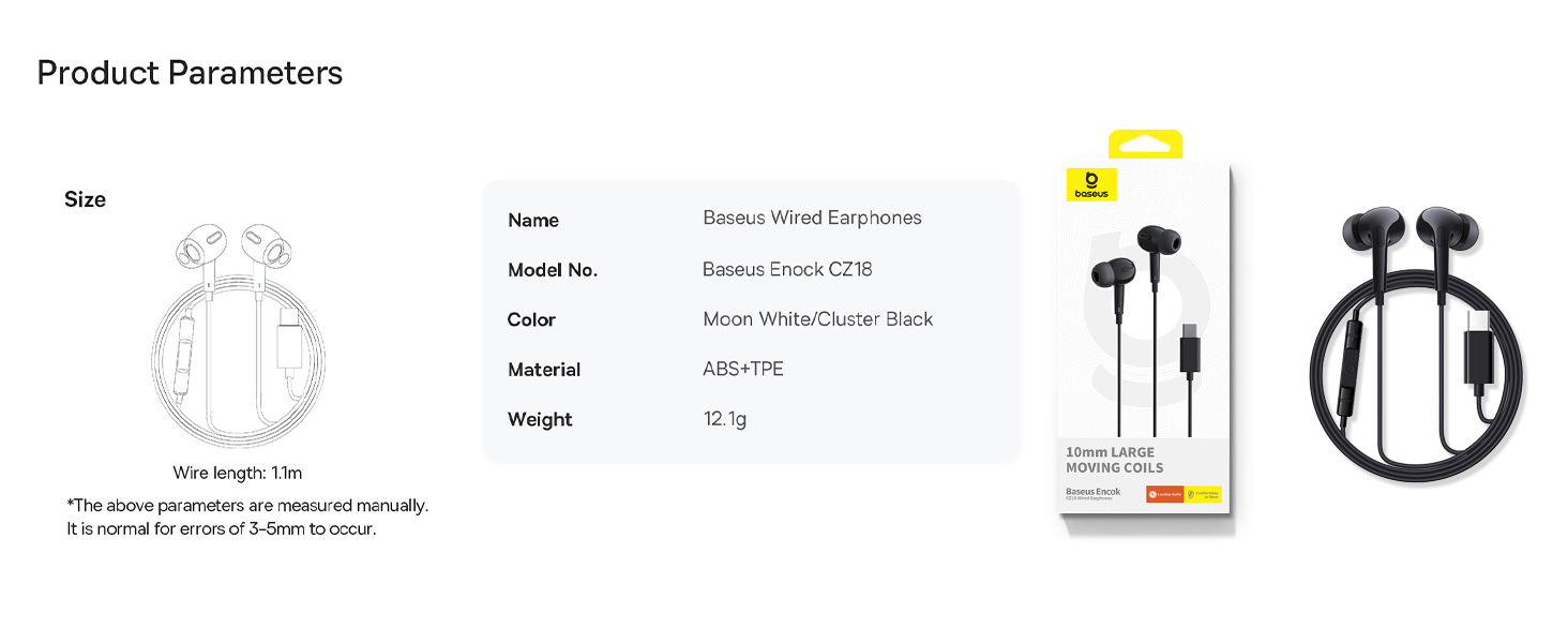 Baseus Encok CZ18 Type-C Wired Earphone, In-Ear Noise Isolation Headphone With Noiseless HD Mic
