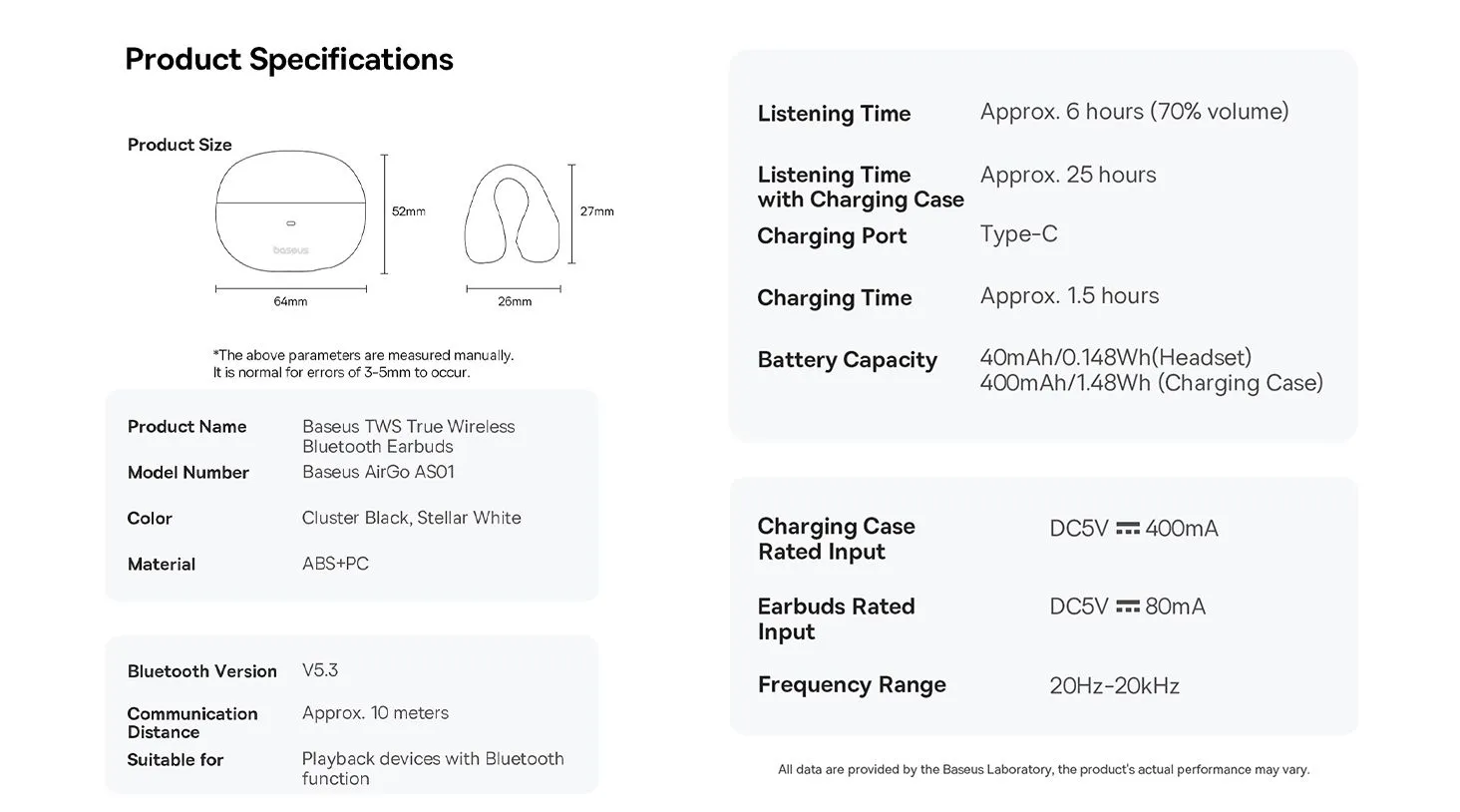 Baseus AirGo AS01 Open Ear Clip On Wireless Earbuds for Sports