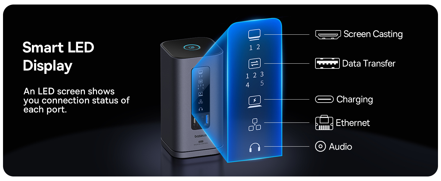 Baseus Spacemate Series 10-in-1 MAC Docking Station Hub - 2*HDMI 4K60Hz/30Hz + 2*USB-A & USB-C 5Gbps + RJ45 + 2*USB-A 480Mbps + USB-C + 1*3.5mm - Grey