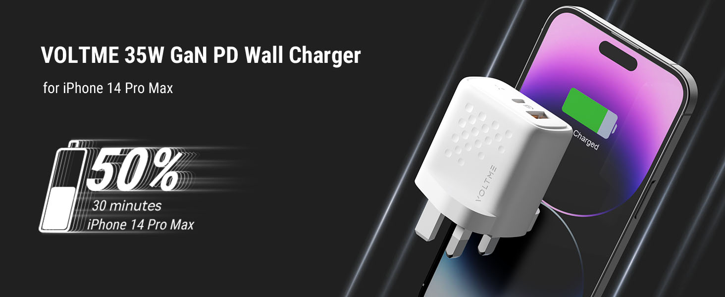 VOLTME Revo 35 Duo CA 35W GaN III Fast Charger UK Plug, Dual Port USB