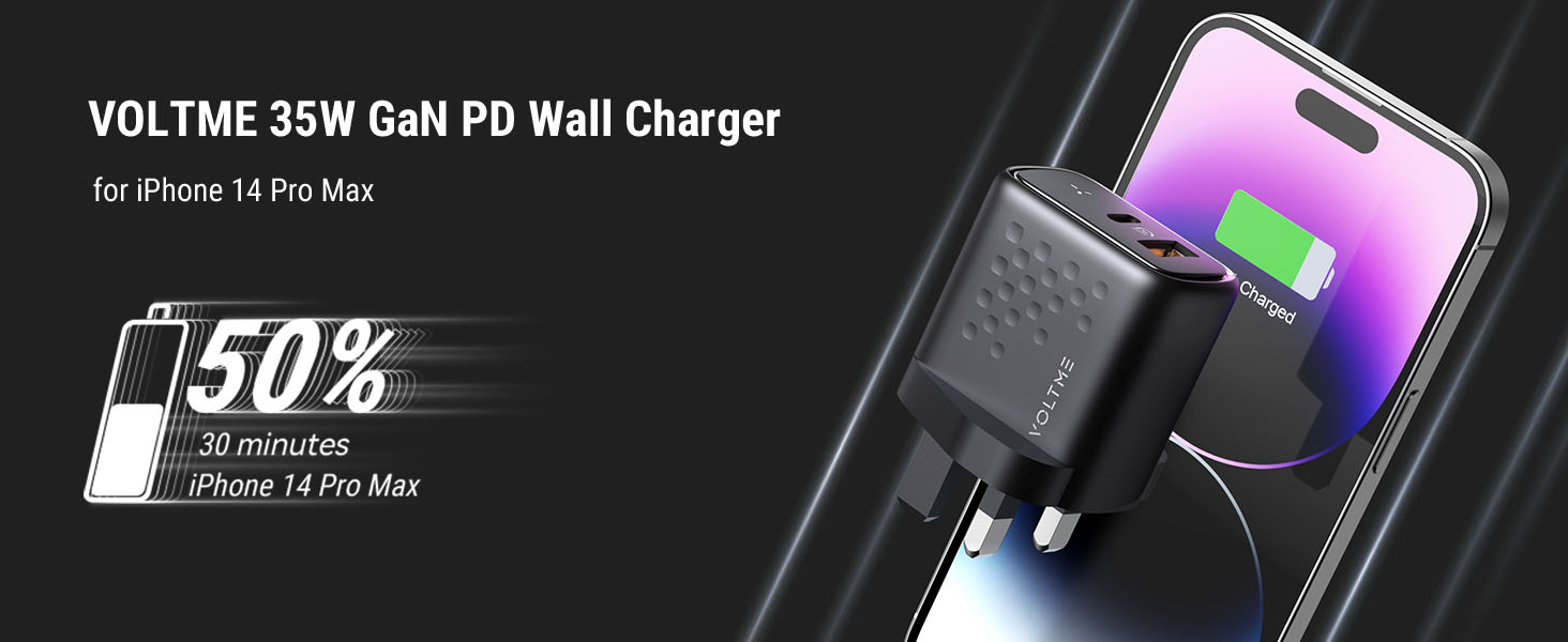VOLTME Revo 35 Duo CA 35W GaN III Fast Charger UK Plug, Dual Port USB