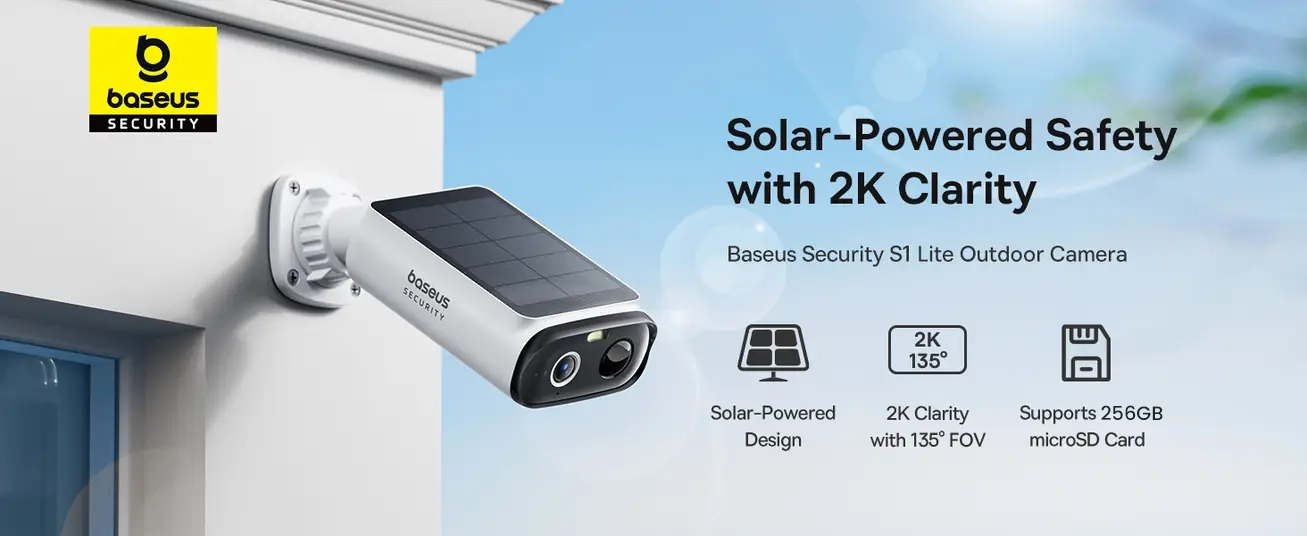 Baseus Security S1 Lite Outdoor Camera 2K – Solar, Night Vision, AI Motion, IP67, No Monthly Fee