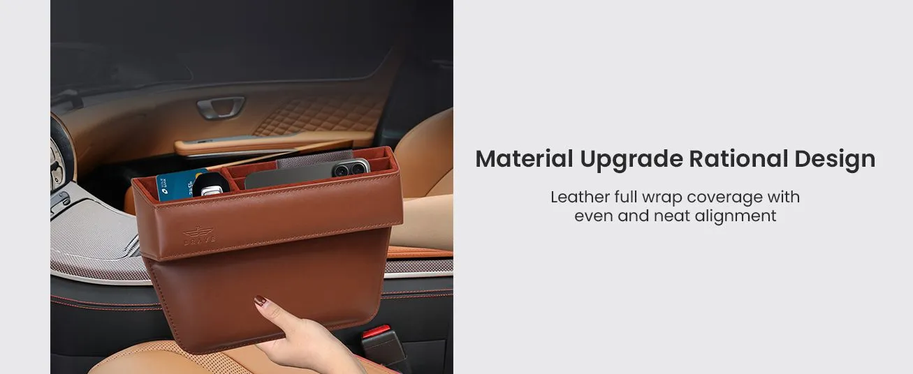 Brave Premium Car Seat Gap Organizers Storage Box Console PU Leather for Cellphones, Wallets, Keys, Coin, Cards, Sunglasses - Brown