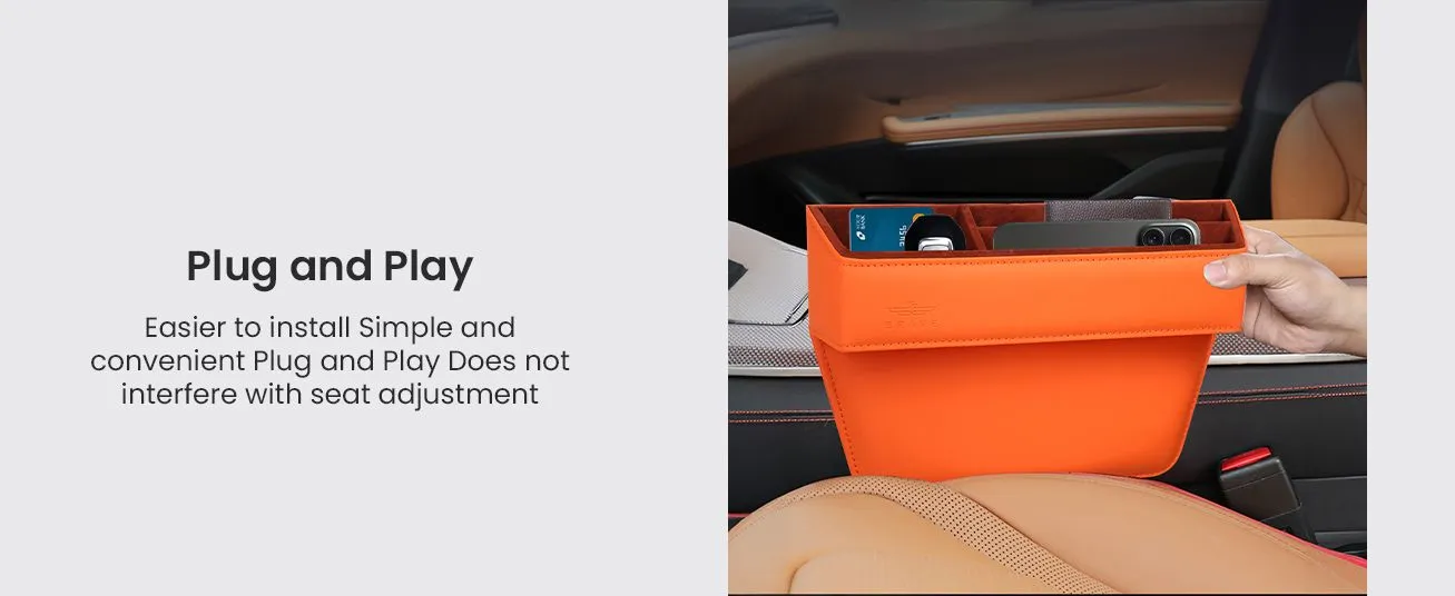 Brave Premium Car Seat Gap Organizers Storage Box Console PU Leather for Cellphones, Wallets, Keys, Coin, Cards, Sunglasses - Orange