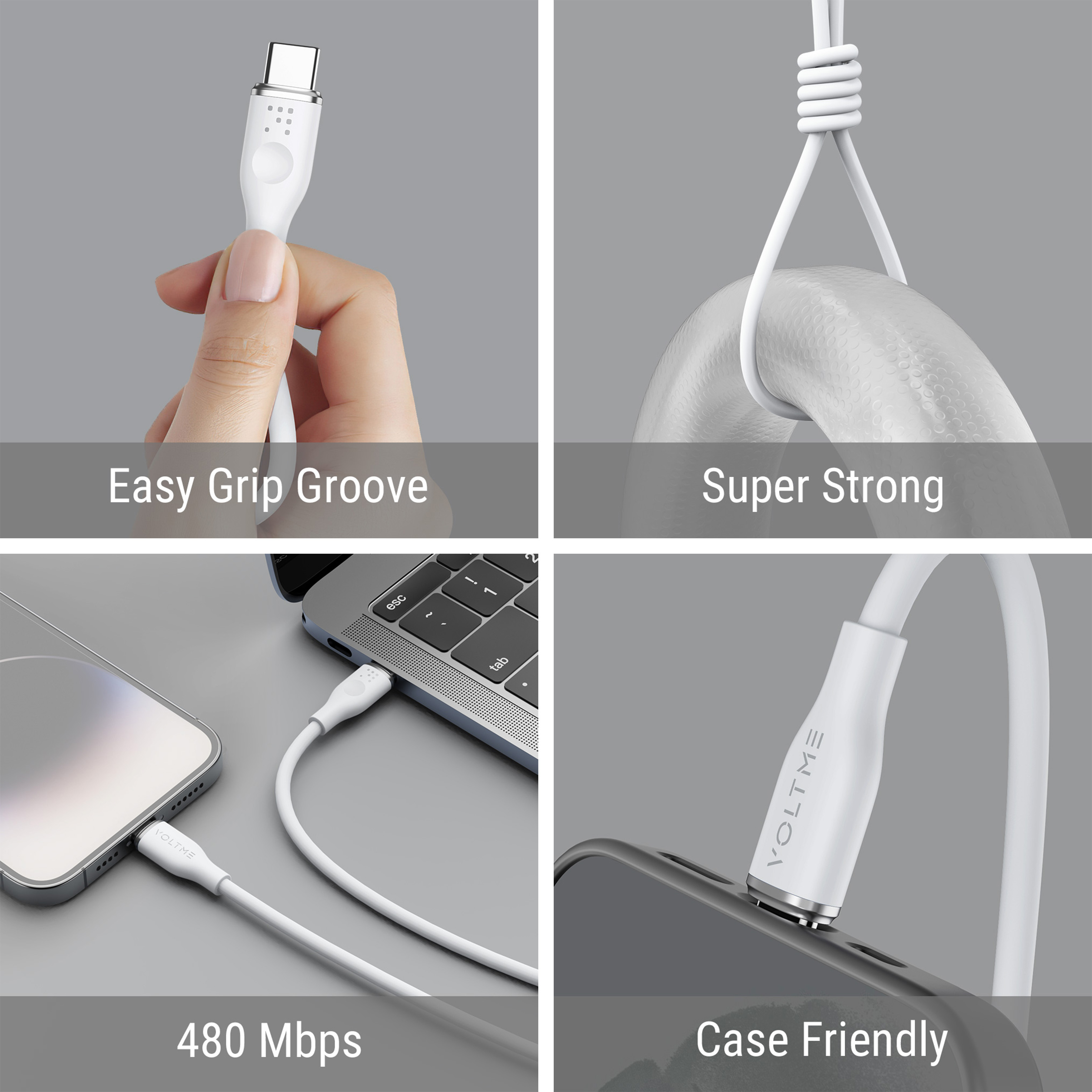 Voltme Powerlink Moss Liquid Silicon Cable Type C To Lightning 30W 3A / 2M Zinc