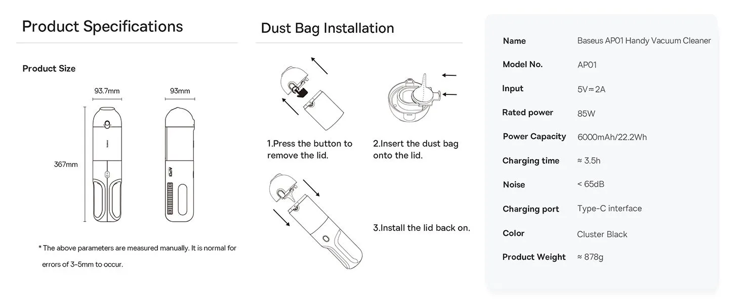 Baseus AP01 Wireless Handy Vacuum Cleaner for Home & Car | Rechargeable, 5000 Pa