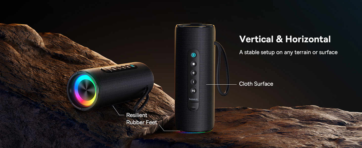 Baseus AeQur Series VO20 Bluetooth Speaker with Ambient RGB Light | BT 5.3, 15H Playtime,  15W Loud Stereo Sound, Deep Bass - Black