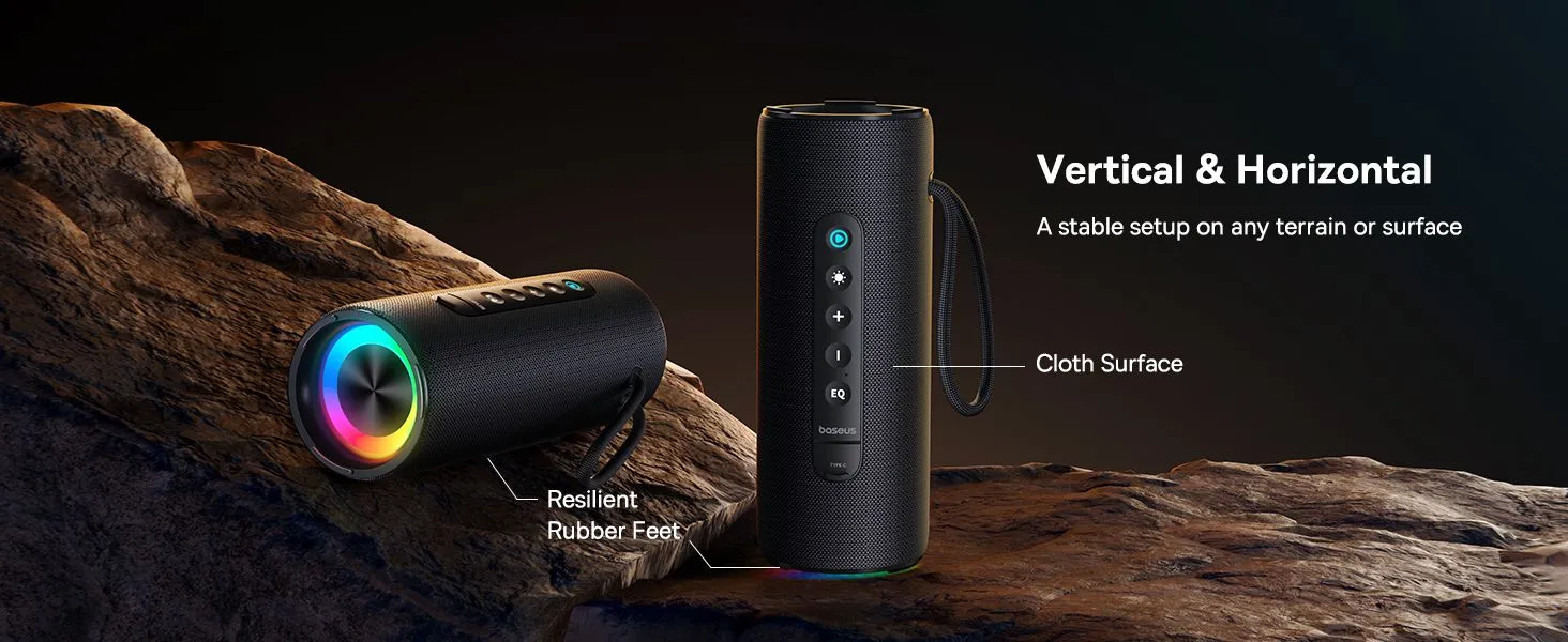 Baseus AeQur Series VO20 Bluetooth Speaker with Ambient RGB Light | BT 5.3, 15H Playtime, 15W Loud Stereo Sound, Deep Bass - Black