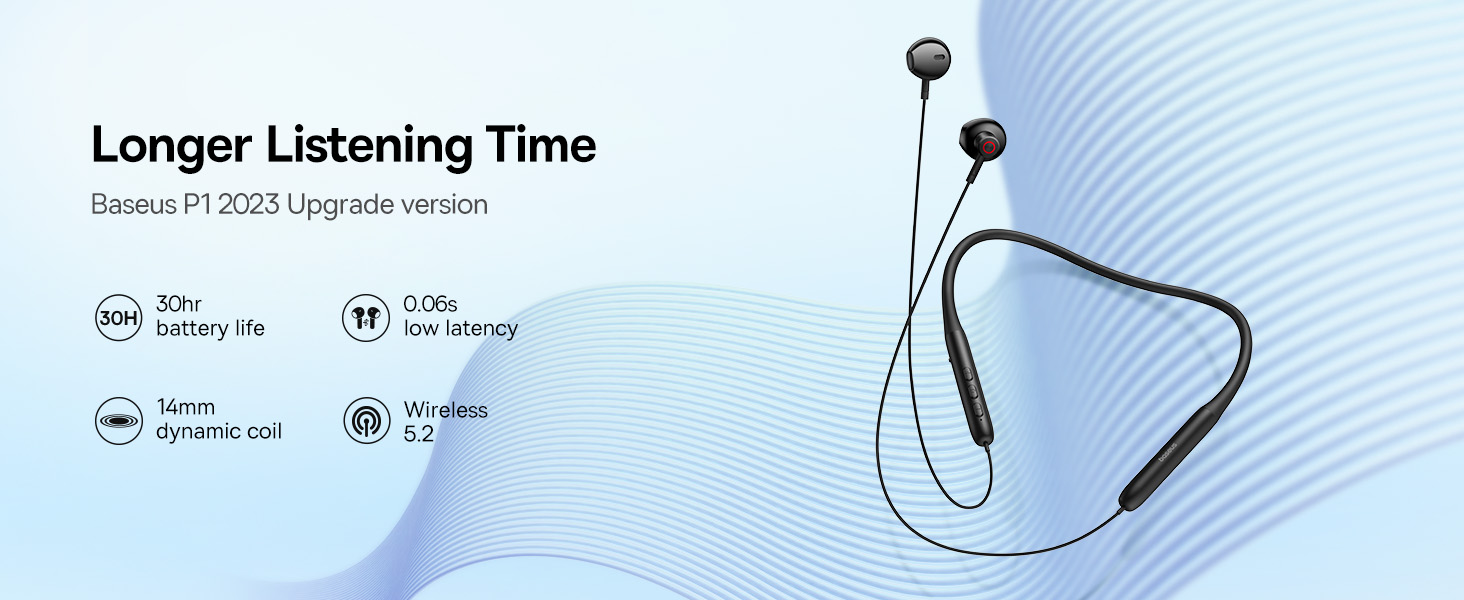 Baseus Bowie P1 Neckband Wireless Earphones - 30H Playtime,V5.2 Bluetooth Headphones, Magnetic In-Ear Earbuds, IPX5 Waterproof