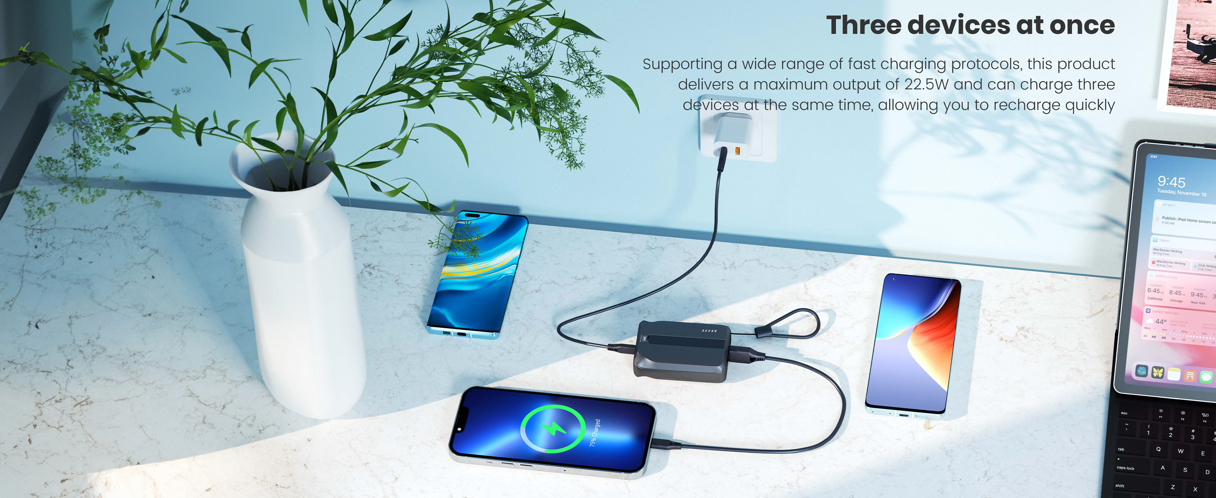 Brave 10000mAh Power Bank Support PD 20W and USB A 22.5W Fast Charging with Built-in 2 Output Cable and LED Display for iPhone and Android Phones and Most Electronic Devices