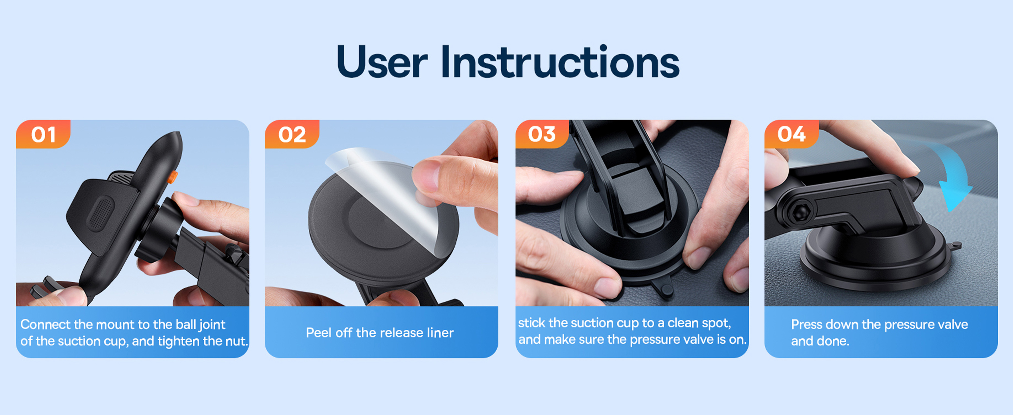 Baseus UltraControl Go Series Clamp-Type Phone Holder (Suction Cup Version) UltraStable Dashboard/Windshield Mount - Black