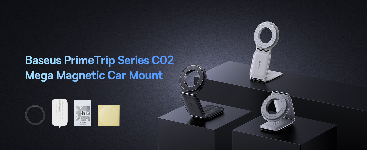 Baseus C02 Prime Trip Series Magnetic Car Phone Holder 360° Rotatable, Foldable Car Mount - Grey