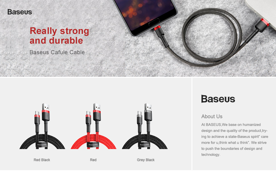 Baseus Cafule Series USB-A to Type-C Cable - 3A Fast Charge & 480Mbps High-Speed Data Transfer, Nylon Braided, 1M - Black