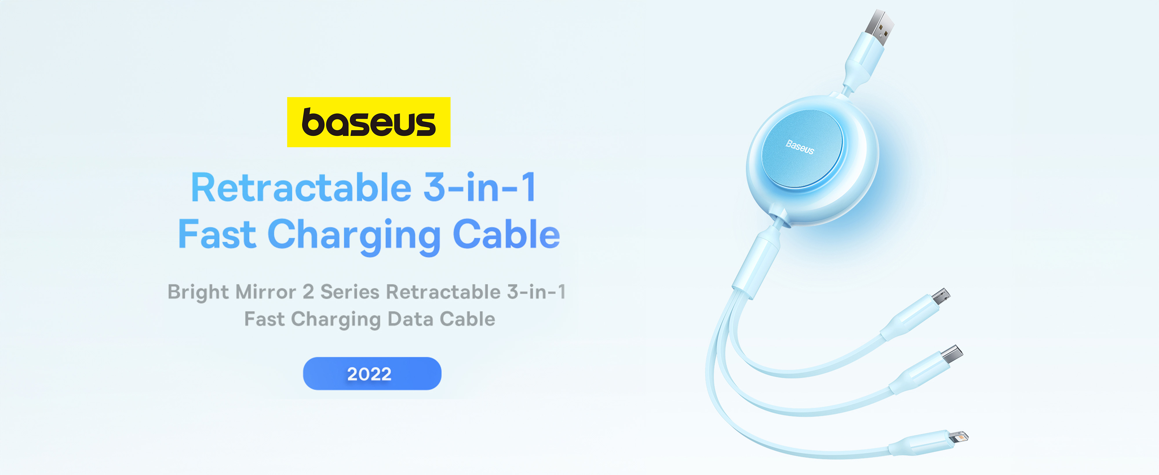 Baseus Bright Mirror 2 Series Retractable Cable | 3 in 1 Fast Charging Data Cable | USB-A to Type-C + Lightning + Micro | 3.5A | 1.1M - Black