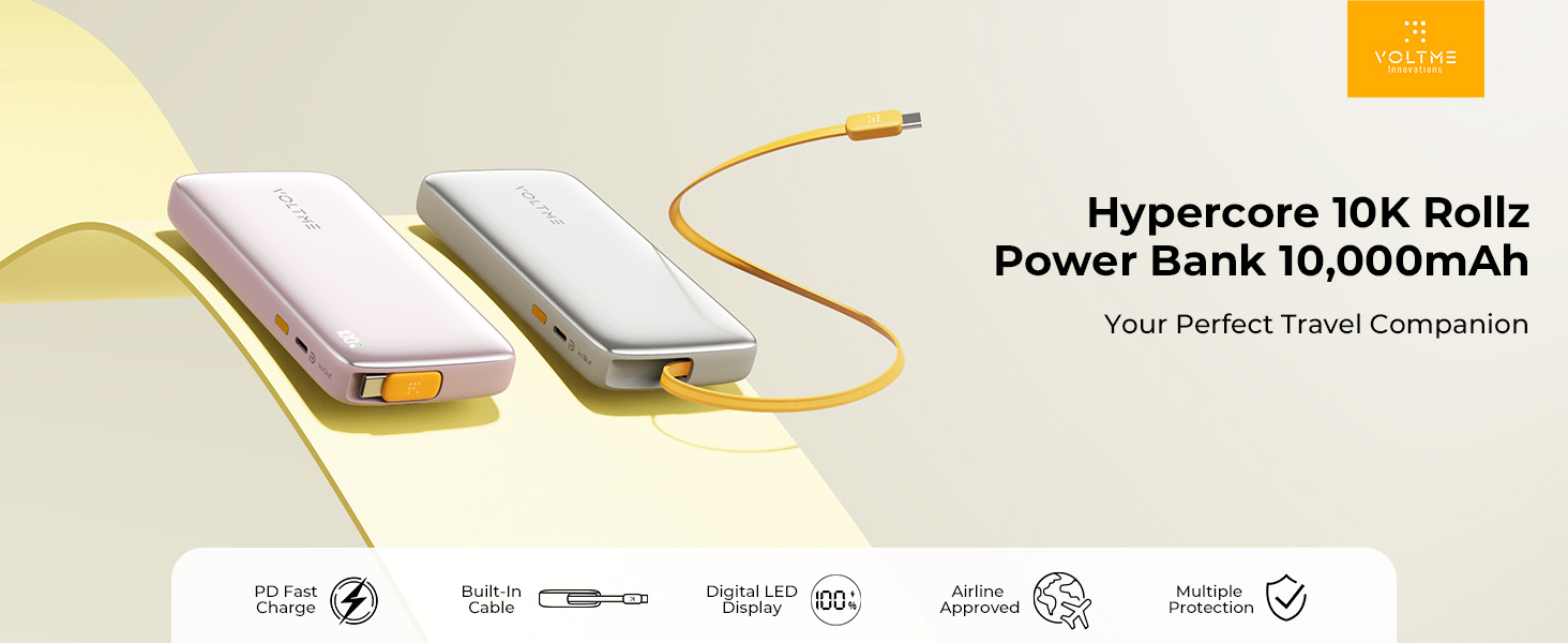 VOLTME Hypercore Rollz 10K Power Bank 10000mAh 30W Fast Charging with Built