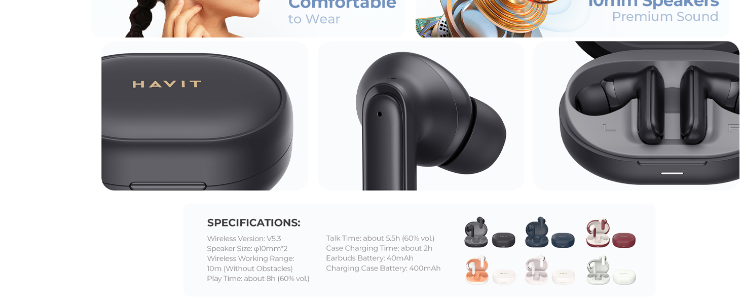 Havit TW950 TWS Wireless Earbuds Bluetooth V5.3, 4